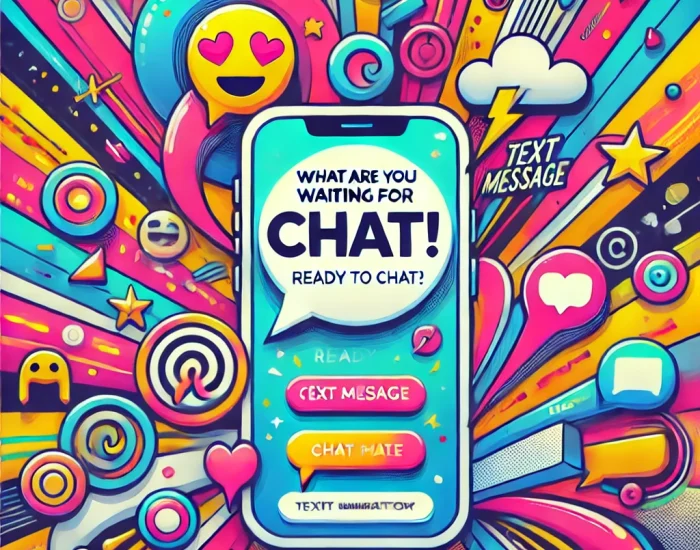 DALL·E 2024-10-29 00.16.26 - A lively and energetic illustration featuring a smartphone with a large chat bubble on the screen. Around the phone are colorful icons such as emojis,